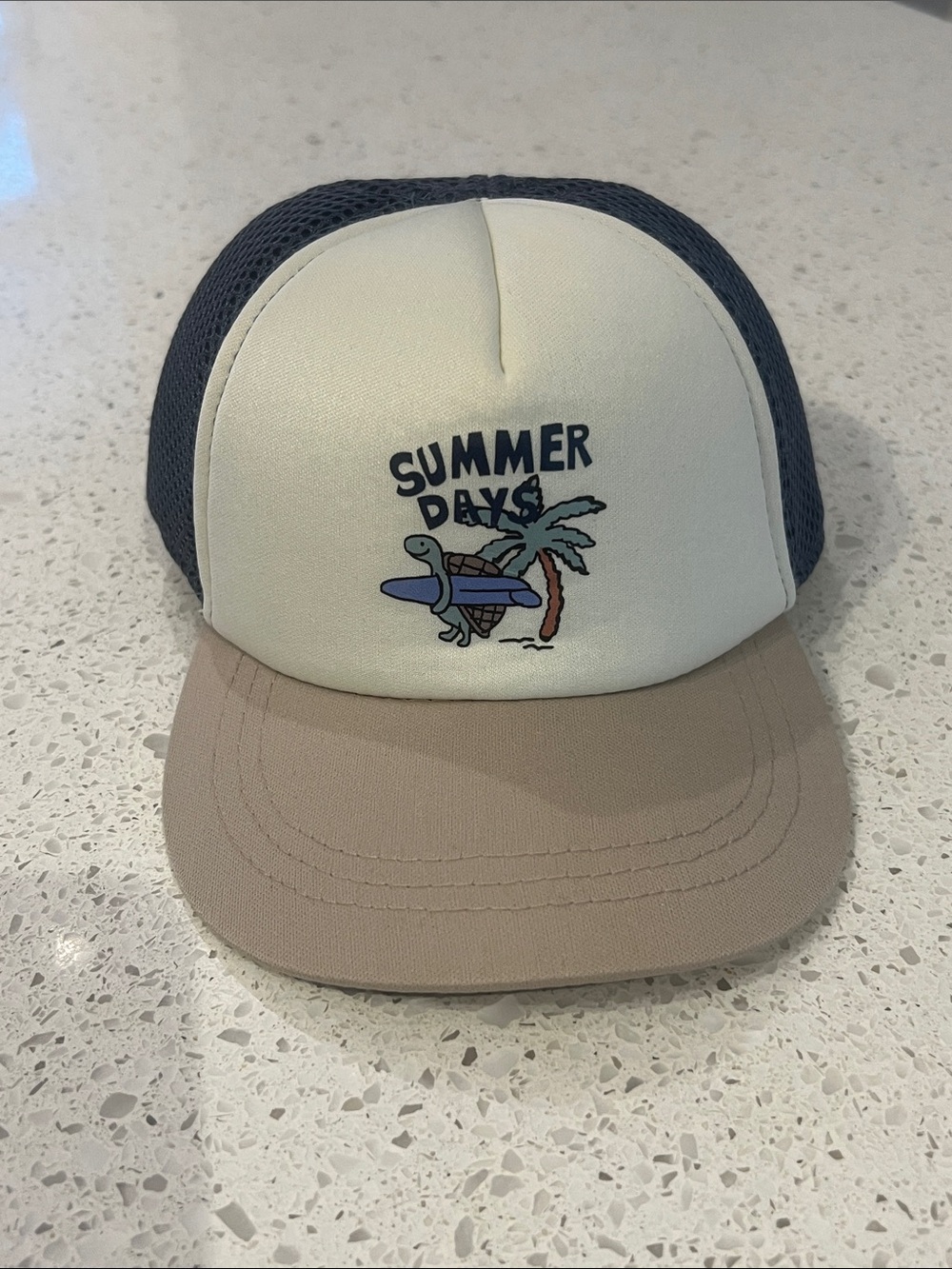 Baby 'Summer Days' Sea Turtle Trucker Hat - Cream, Navy & Tan